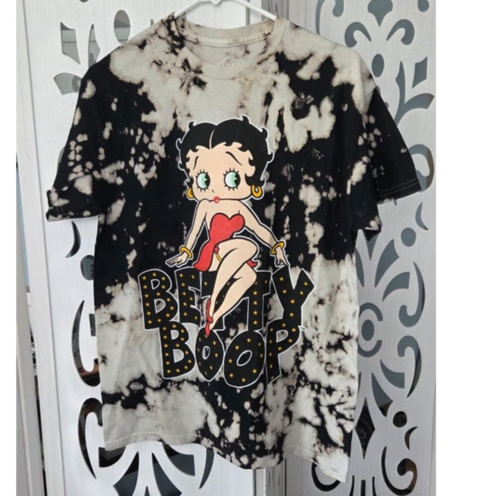Betty Boop Bleach Tie Dye Graphic Tee Womens Small Retro Cartoon Shirt